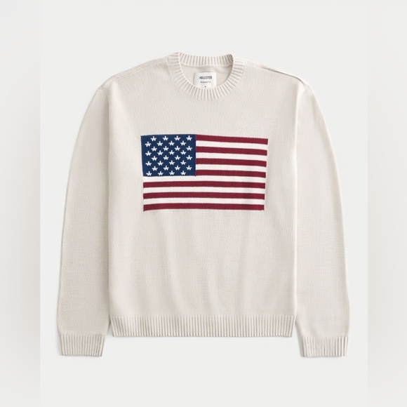 Hollister Relaxed American Flag Graphic Crew Sweater - Picture 1 of 7